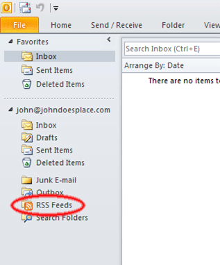 Outlook 2010, RSS Feed in menu